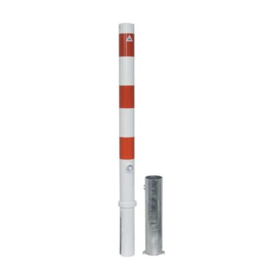 Absperrpfosten -herausnehmbar- Ø 76mm- mit Dreikantverschluß- feuerverzinkt- weiß / rot- inkl. Boden