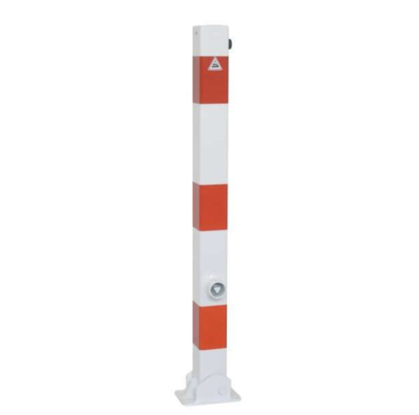 Absperrpfosten -umlegbar- mit Dreikantverschluß- zum Einbetonieren- 70x70mm- feuerverzinkt- weiß / r