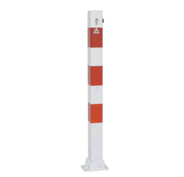 Absperrpfosten -umlegbar- zum Einbetonieren- mit Profilzylinder- 70x70mm- feuerverzinkt- weiß / rot